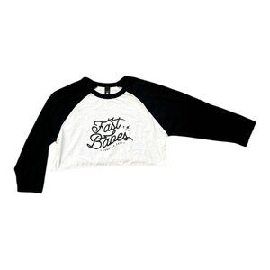 Black & White Long Sleeve Cropped Top T-shirt Fast Babes Forever Sz Small